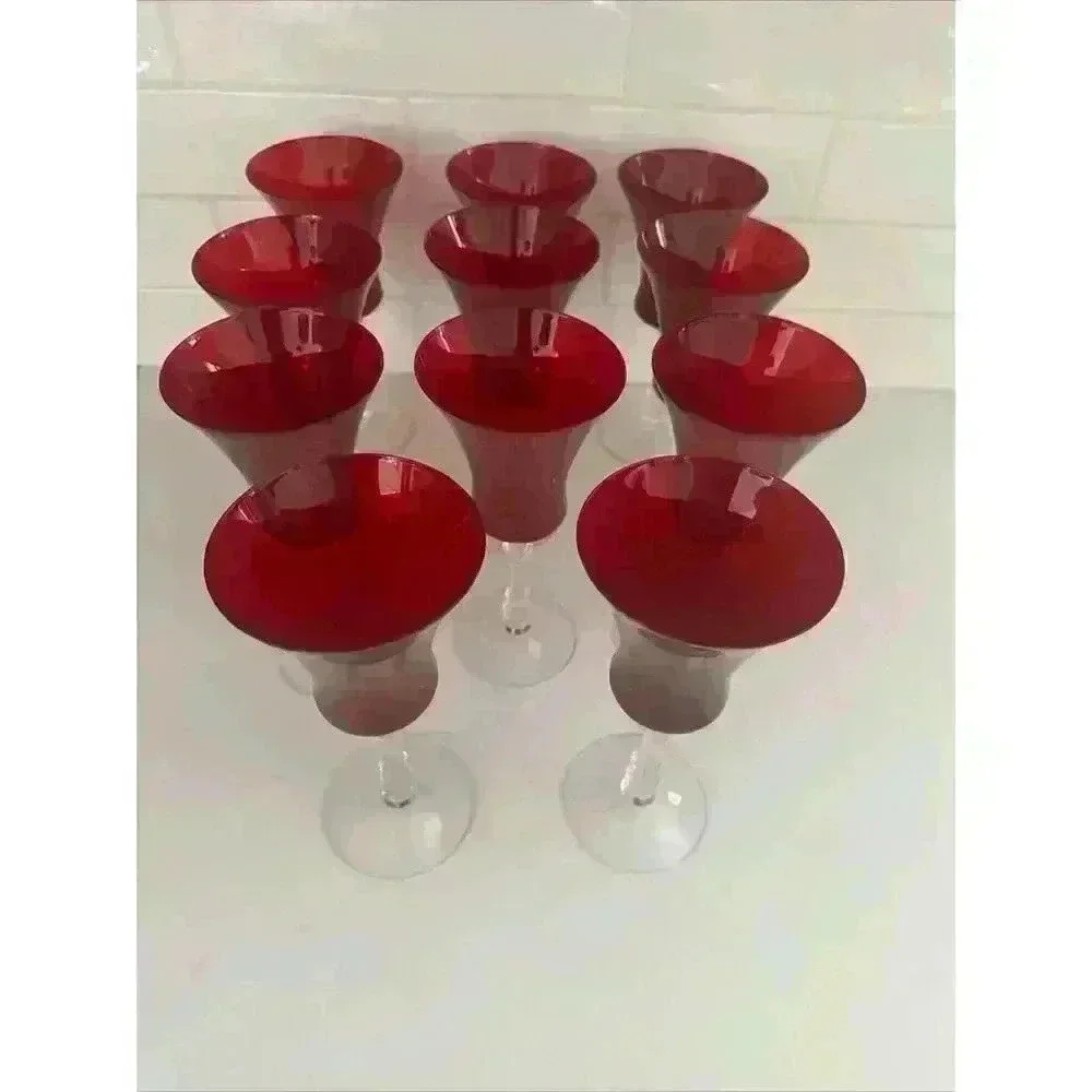 Cambridge Glass Hadron Ruby‎ Red Water Glasses Vintage Set Of 11